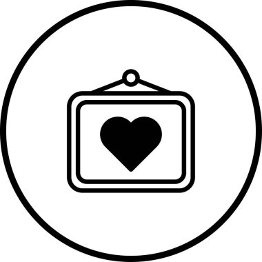 Bu resimde çerçeveli bir kalp sembolü, siyah ve beyaz renkli basit bir minimalist estetik tasarım yer almaktadır..