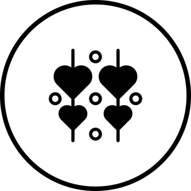 Çember çerçevesinde kalp şeklinde şişler içeren, romantik ya da sevgililer günü tasarımları için mükemmel minimalist bir ikon. Temiz, basit tasarım onu çeşitli yaratıcı projeler için çok yönlü hale getiriyor..