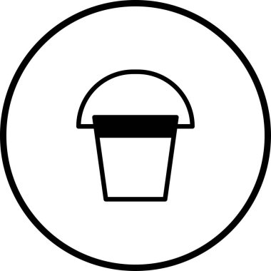 Dairenin içindeki bir kova ikonunun kullanım alanı, sadeliği ve temel tasarımı temsil eden temiz ve minimalist bir tasviri..