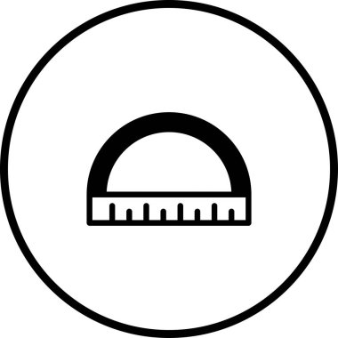Matematik veya geometriyle ilgili eğitim materyalleri, tasarım projeleri ve web siteleri için uygun bir dairede bir açıölçer içeren minimal siyah beyaz simge.