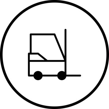 Çemberin içindeki bir forklift kamyonunun minimalist taslağı. Depolama ve lojistik çözümler için endüstriyel ekipman ve ulaşım sembolü.