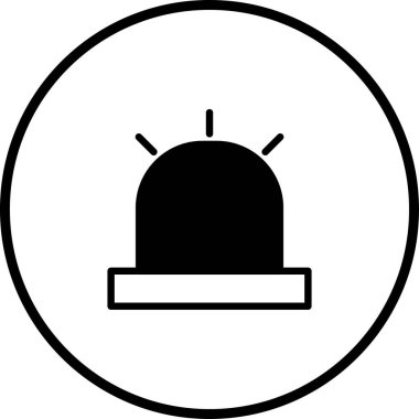 Basit siyah-beyaz siren simgesi, alarm, acil durum ve uyarı. Çeşitli dijital arayüzlerde ve tasarımlarda kullanılabilir.