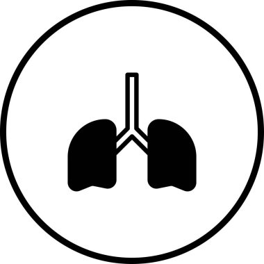 Çember içinde akciğerleri olan, solunum sağlığı ve tıbbi kavramları temsil etmeye uygun, sağlık hizmetleri bağlamında ideal minimalist siyah beyaz simge.
