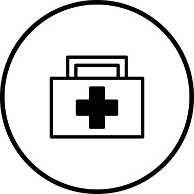 Tıbbi acil durum kitini temsil eden basit bir ikon, sağlık, güvenlik ve acil durum tasarımları için kullanışlı. Minimalist vektör sağlık ve ilk yardım için tasarlanmıştır..