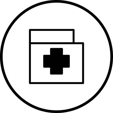 Bir karenin içinde, bir dairenin içinde basit ve temiz bir tıbbi haç simgesi. Sağlık, ilk yardım ve acil servisi temsil eder..