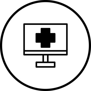 Bilgisayar ekranındaki teletıp sembolü çevrimiçi tıbbi bakım, tele sağlık ve dijital sağlık çözümlerini temsil ediyor. Sağlık hizmetleri ve sanal danışmanlıklara uzaktan erişim anlamına gelir..