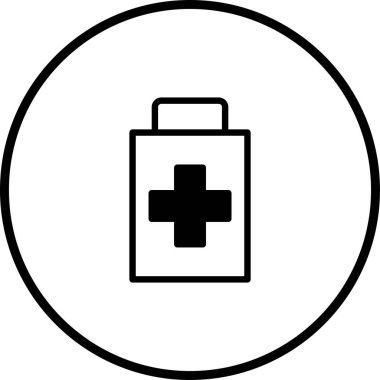 İlk yardım çantasını gösteren, tıbbi yardımı, acil müdahaleyi ve sağlık hizmetlerini sembolize eden minimal bir tasarım..