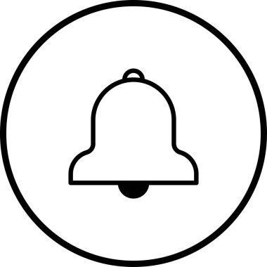 Dairesel çerçevede bir çan bildirim simgesinin minimalist çizgisi çizimi. Kullanıcı arayüzleri ve web tasarım projelerinde kullanım için ideal.
