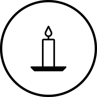 Çemberin içine sarılı bir mum alevinin minimalist siyah ve beyaz temsili. Barış, maneviyat veya hatıra için mükemmel..