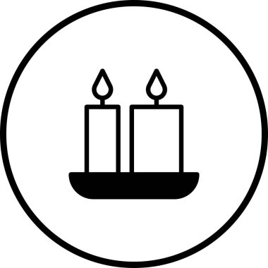 Parıldayan alevleri olan iki mumdan oluşan minimalist bir simge. Temiz, dairesel bir çerçevede ayarlanmış. Maneviyat, rahatlama ve kutlamalarla ilgili tasarımlar için idealdir.