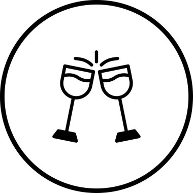 İki kadeh tokuşturup kutlama, tost ve güzel zamanları sembolize eden siyah beyaz bir ikon. Çeşitli kutlama temaları için uygundur