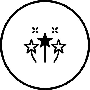 Dairesel bir sınır içinde kapsanmış parlak yıldızların yer aldığı minimalist bir vektör illüstrasyonu, bir sihir ve merak hissi iletiyor..