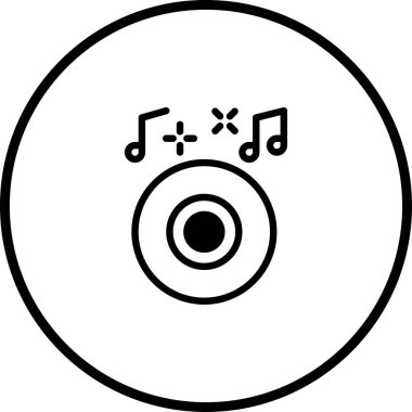 Müzik, eğlence veya sesle ilgili içeriği temsil etmek için mükemmel, müzik notaları ile vinil bir plağa sahip minimalist bir simge tasarımı.