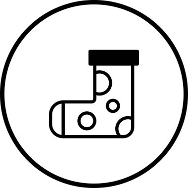 Çemberin içinde benekli çorap olan minimalist bir vektör çizimi. Noel süslemeleri, mevsimlik tasarımlar ya da el işi projeleri için mükemmel..