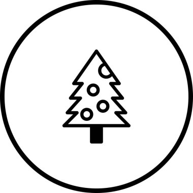 Minimalist bir Noel ağacı ikonu, tatil tasarımları için mükemmel. Çemberin içinde süslerle süslenmiş bir noel ağacı..