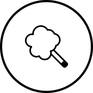 Çubuktaki pamuk şekerin minimalist bir çizimi, temiz, dairesel bir ikon olarak sunuluyor. Tatlılığı ve şenlikli eğlenceyi simgeliyor..