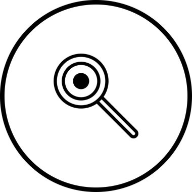 Çember içinde bir büyüteç simgesinin minimalist siyah beyaz çizimi, arama ve keşif temaları için ideal.