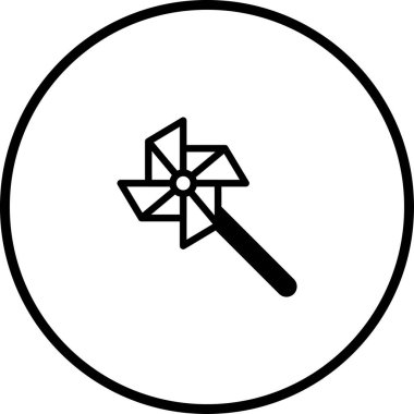 Beyaz zemin üzerinde siyah çizgili bir fırıldak simgesinin minimalist vektör çizimi, basitliği ve oyunculuğu iletiyor.