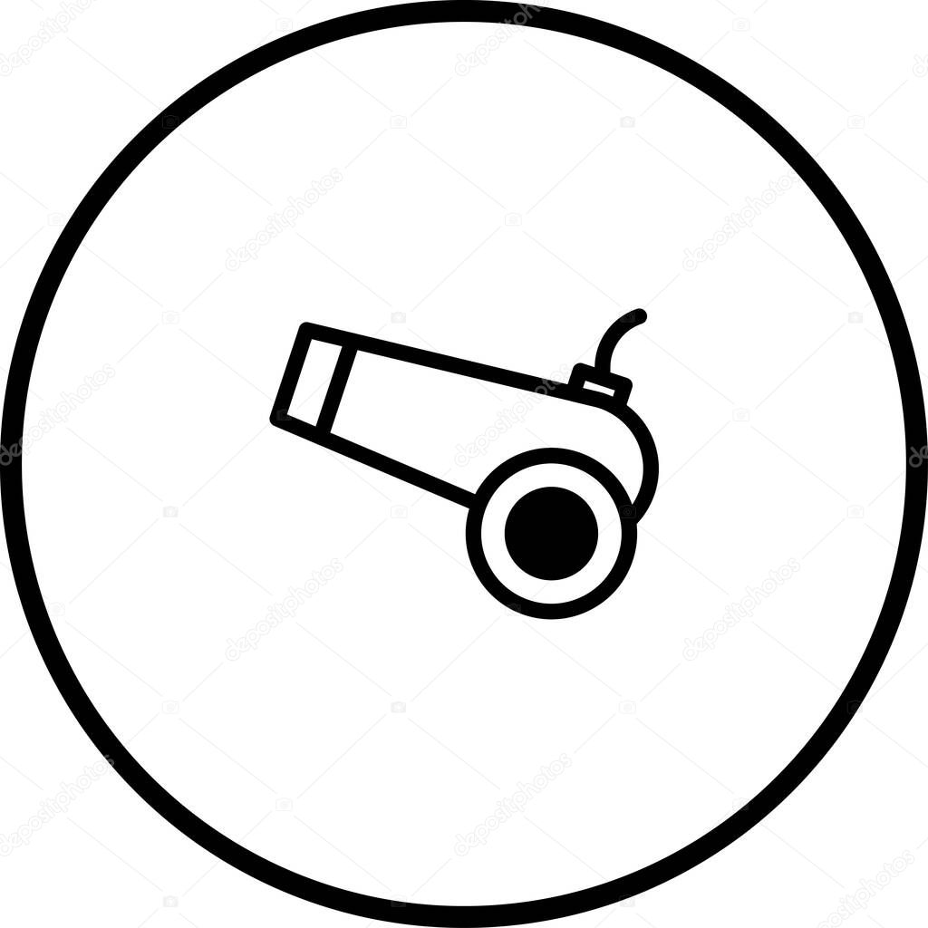 A minimalist black and white vector icon featuring a cannon, encased in a circular frame, ideal for historical or military themes.