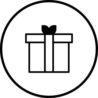 Bir dairenin içindeki hediye kutusunun basit siyah beyaz simgesi. Bayramları, doğum günlerini ve kutlamaları temsil etmek için mükemmel. Çeşitli grafik uygulamaları için minimalist bir tasarım.