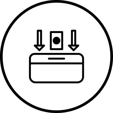 Bağış konteynırının minimalist bir illüstrasyonu. Sadaka, destek ve bağışı sembolize ediyor. Konteynırı işaret eden iki ok bağış eylemini vurguluyor..