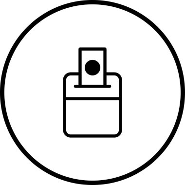 Çemberin içinde oy sandığı olan bir oy kullanma kabinini gösteren basit bir vektör çizimi. Demokratik süreci ve vatandaşlık görevini simgeliyor.
