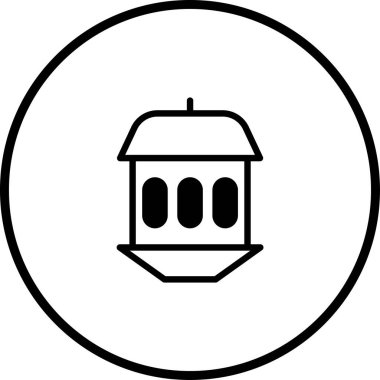 Basit çizgiler ve temiz bir tasarım içeren bir kuş besleyici ikonun minimalist vektör çizimi. Dairesel çerçevede izole edilmiş, çeşitli yaratıcı projeler için mükemmel..