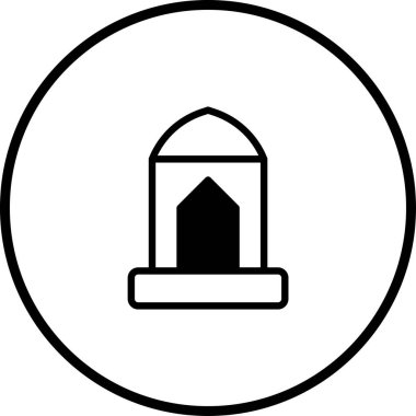 Dairesel çerçeveye sarılı bir cami simgesinin minimalist bir illüstrasyonu. Cami, logo ve tasarım için uygun İslami inanç ve kültürü temsil ediyor..