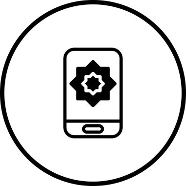 Bu, Ramazan ve İslam kültürü ile ilgili uygulamalar için uygun bir İslami yıldız sembolü gösteren bir cep telefonunun yer aldığı temiz ve modern bir ikon..