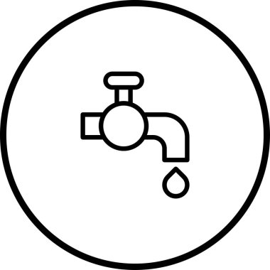 Minimalist bir ikon tek bir su damlasıyla musluğu betimler. Tasarım temiz, sadece dairesel bir çerçeve içinde ana hatları kullanarak, basitlik ve temizlik duygusunu aktarıyor..