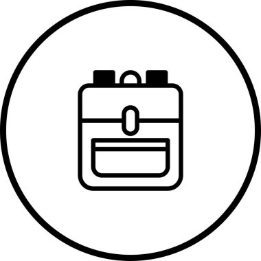 Bir minimalist vektör simgesi dairenin içinde bir sırt çantası gösterir. Seyahat, eğitim ya da macera temalı tasarım projeleri için ideal. Web ve mobil arayüzler için mükemmel.