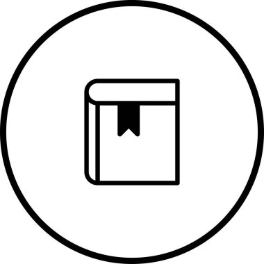 Çemberin içindeki bir kitap ikonunun minimalist bir çizimi bilgi, eğitim ve okuma sembolü olduğunu gösteriyor. Öğrenme ve okuma yazma ile ilgili projeler için ideal.