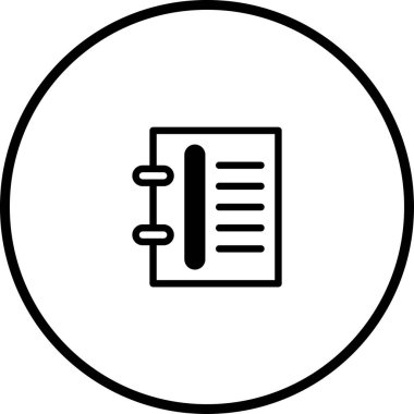 Çemberin içindeki bir defterin minimalist vektör simgesi. Organizasyonu, verimliliği ve not almayı temiz ve modern bir şekilde temsil etmek için mükemmel..