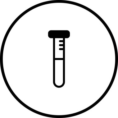 Siyah beyaz yapılmış basit, minimalist bir ikon test tüpü tasvir ediyor. Kimya, biyoloji veya araştırmayla ilgili tıbbi, bilimsel veya eğitim içeriği için ideal.