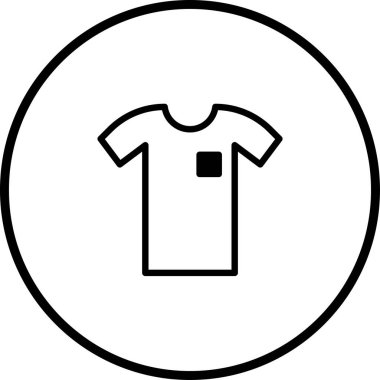 Dairesel bir hatla ortalanmış bir tişört ikonunu gösteren temiz ve basit bir vektör çizimi. Web sitelerinde, uygulamalarda ve çeşitli tasarım projelerinde kullanım için ideal.