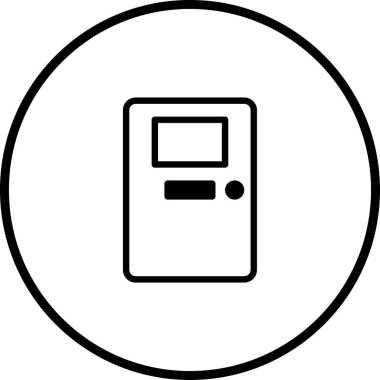 Bir dairenin içindeki bir kapının minimalist siyah beyaz simgesi, giriş, güvenlik ya da yeni bir başlangıcı temsil ediyor. Web tasarımı veya grafik çizimleri için ideal.