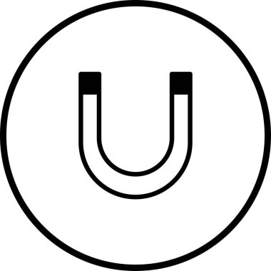 Siyah beyaz minimalist bir mıknatıs ikonu. Bilim, fizik, teknoloji, çekim ve manyetizmayla ilgili kavramları resmetmek için idealdir..