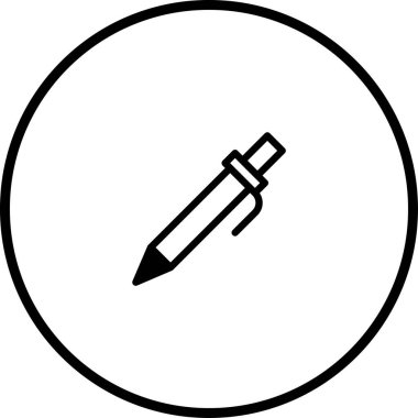 Çemberin içinde bir kalem simgesi barındıran minimalist bir tasarım, basit ve temiz bir şekilde yazı, yaratıcılık veya ofis malzemelerini temsil etmek için mükemmeldir..