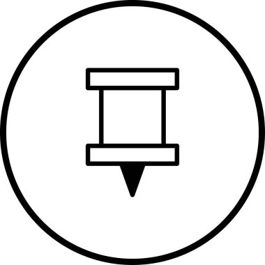 Bir çember içinde bir itme pimi içeren minimalist bir simge tasarımı, bir harita veya arayüz üzerindeki konum, navigasyon ve işaretleme noktalarını temsil eder.