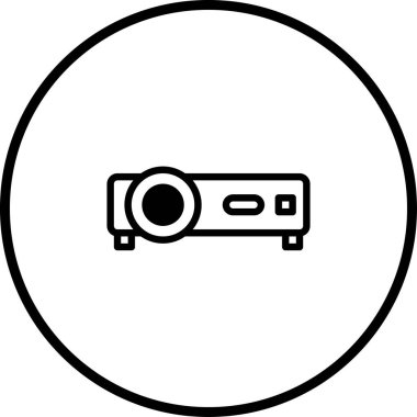 Görüntü basit bir projektör simgesi, sunumlar için ideal ve görsel işitsel ekipman, teknoloji ve modern sunum araçlarını sembolize eder.
