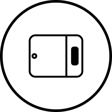 Çemberin içinde mikrodalga fırın bulunan minimalist siyah beyaz bir ikon. Mutfak tasarımı ve mutfak projeleri için mükemmel..