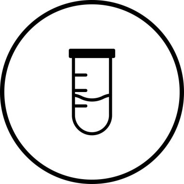 İçinde sıvı bulunan, daireyle çevrili bir test tüpü bulunan basit bir siyah ve beyaz simge. Bilim ve laboratuvar bağlamlarına uygundur..