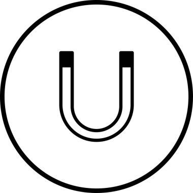 Dairesel çerçevede basit bir mıknatıs simgesi. Bilim, çekim ve manyetik kuvvetle ilgili kavramları resmetmek için mükemmel..