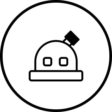 Bilimsel araştırmaları, uzay keşiflerini ve bilgi arayışını temsil eden bir astronomik gözlemevinin minimalist simgesi. Beyaz bir arkaplanda izole edilmiş.