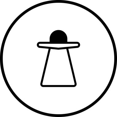 Tanımlanamayan uçan nesneleri temsil eden, modern ve minimalist tasarım uygulamaları için mükemmel bir dairedeki bir UFO simgesi.
