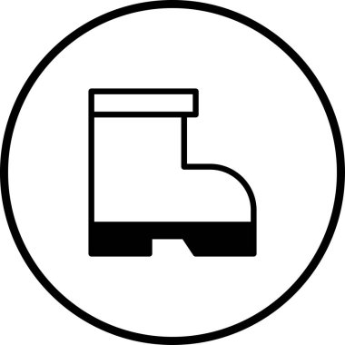 Dairesel bir sınırda kaplanmış siyah beyaz çizmenin minimalist çizimi. Güvenlik ayakkabısı ya da iş teçhizatını simgeler.
