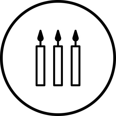 Basit siyah beyaz çizgi sanatında üç mum bulunan minimalist bir simge tasarımı, herhangi bir projeye zarafet veya sükunet katmak için mükemmeldir..
