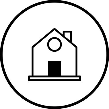 Emlak, konut ya da konut simgelerini temsil eden bir daire şeklinde çevrelenmiş minimalist siyah-beyaz ev simgesi.