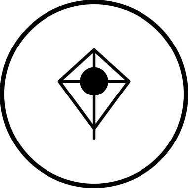 Çemberin içinde bir uçurtmanın minimalist siyah beyaz simgesi. Oyun, açık hava ya da çocuklukla ilgili bir logo ya da tasarım için mükemmel..