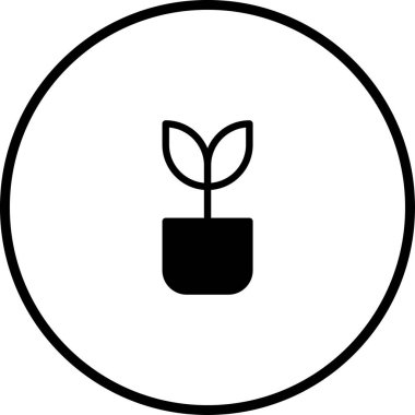 Büyümeyi ve sürdürülebilirliği temsil eden bir çemberin içindeki bir bitkinin basit bir siyah beyaz çizimi..